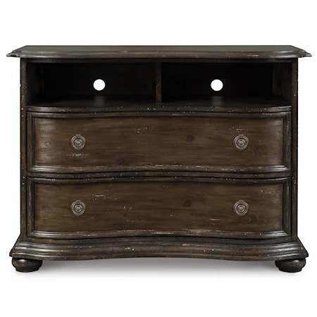 Traditional Bowed Front Media Chest with Wire Management